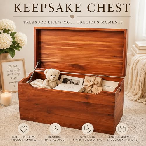 Hope Chest for Family Keepsake & Memory Storage, Fully Assembled, Walnut - color: Keepsake Chest - Walnut