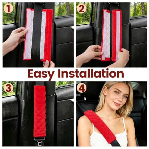 Amooca Soft Seat Belt Cover Pad, 2-Pack Soft Car Safety Seatbelt Strap Shoulder Pad for Adults and Children, Suitable for Car Seat Belt, Backpack, Shoulder Bag, Laptop Computer Bag (Red) - color: E: Red