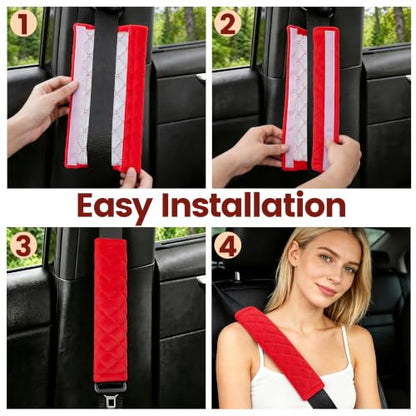 Amooca Soft Seat Belt Cover Pad, 2-Pack Soft Car Safety Seatbelt Strap Shoulder Pad for Adults and Children, Suitable for Car Seat Belt, Backpack, Shoulder Bag, Laptop Computer Bag (Red) - color: E: Red