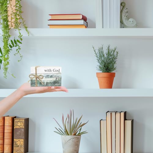 Decorative Books For Home Decor, Christian Table Faux Wood Book Stack Decor, With God All Things Are Possible Bible Stacked Book Decor, Stack Display Books For Nightstand Display, Three Pieces -C(16) - style: with god -03