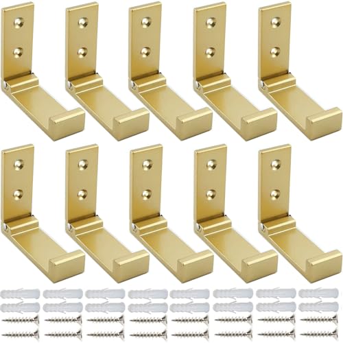 ZEYU Folding Coat Hooks, 10Pcs Wall Hooks for Hanging Coat Towel Hooks Hardware Heavy Duty Aluminum Alloy Headphone Holder No Rust Wall Mounted with Screws for Bags Fitness Equipment (10Pcs-Golden) - color: 10Pcs-Golden