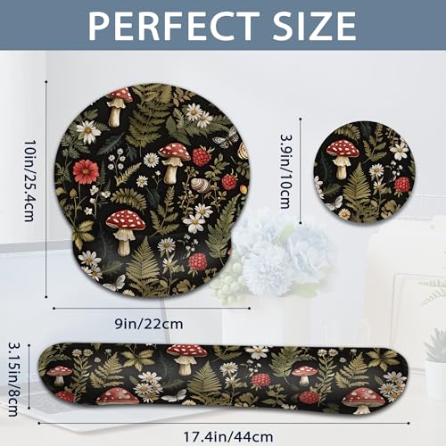 Mushrooms Ergonomic Memory Foam Wrist Rest Set for Keyboard and Mouse,Flower Herbs Supportive Mouse Pad with Non Slip Base for Office Work and Gaming - color: Mushrooms Flower Herbs
