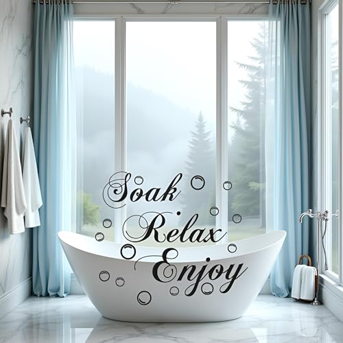 Soak Relax Enjoy Bathroom Wall Decals,Art Quote Stickers for Bathroom, Bedroom and Living Room,Inspirational Home Decor, Murals and Room Decor (17.7x11.4 Inch)