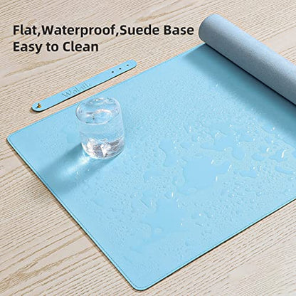 Wolaile Faux Leather Desk Pad Blotter,Waterproof Non-Slip Writing Desk Mat for Kids,36x17 in Desktop Protector Large Mouse Pad,Light Blue Office Home Table Cover - color: Baby Blue