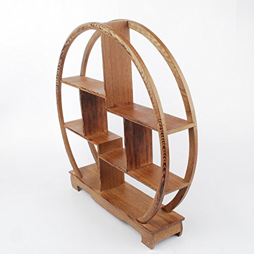 NWFashion Chinese Wooden Rosewood Display Stand Decoration 11" Curio Cabinets Shelf (Circle) - color: 4