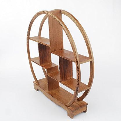 NWFashion Chinese Wooden Rosewood Display Stand Decoration 11" Curio Cabinets Shelf (Circle) - color: 4