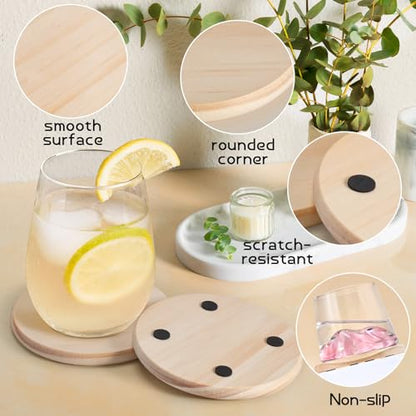 60 Pieces Unfinished Wood Coasters, GOH DODD 4 Inch Wooden Blanks with Non-Slip Pads for Laser Engraving Wood Burning Staining Painting Decoupage Housewarming Gifts Wedding Crafts Education - color: Round&Square-60 Pieces