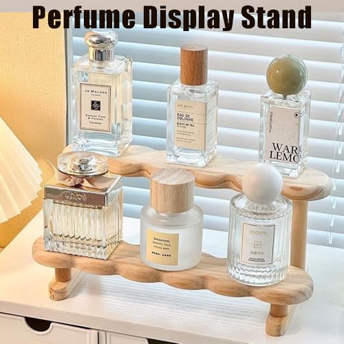 OULIGET Double Deck Wooden Display Riser Stand, Minifigures Doll Model Organizer Stand,Small Plant Perfume Jewelry Storage Rack for Desktop Window Sill Bar