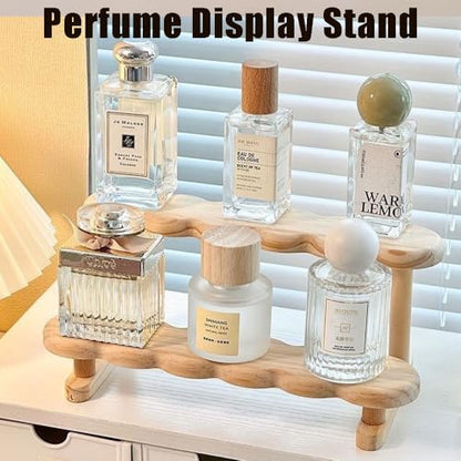 OULIGET Double Deck Wooden Display Riser Stand, Minifigures Doll Model Organizer Stand,Small Plant Perfume Jewelry Storage Rack for Desktop Window Sill Bar