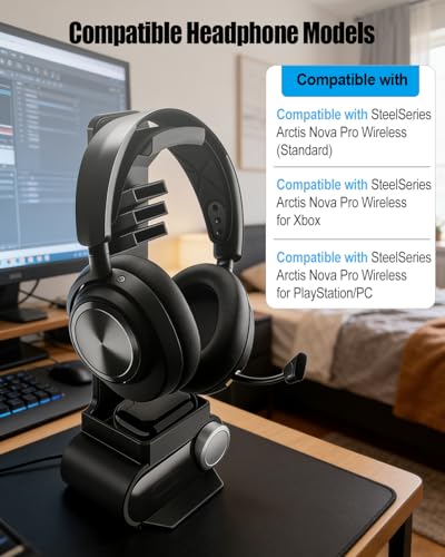 Headphone Stand Desktop Headset Holder Compatible with SteelSeries Arctis Nova Pro Wireless Headsets with Dock for Wireless Base Station - size: Small Storage Area