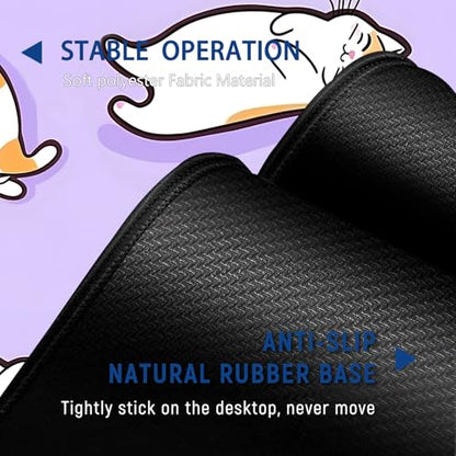 Large Mouse Pad + Keyboard Wrist Rest Set, Extended Gaming Mousepad (31.5X11.8 inch) with Non-Slip Rubber, Ergonomics Memory Foam Mouse Wrist Rest Support, Cute Cats Pattern Purple XXL Desk Pad - color: Yu-Mouse Pad-3-B42