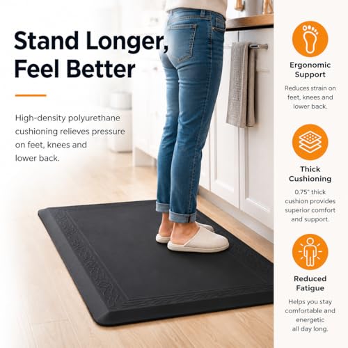 24 x 60 Inch Extra Support Anti Fatigue Comfort Kitchen Mat, Waterproof Long Kitchen Runner, Non-Slip Standing Desk Mat, Commercial Pads for Offices, Home, Garages (Bordeaux Black, 24'' x 60'') - color: Bordeaux Black, size: 60"L x 24"W x 0.8"Th