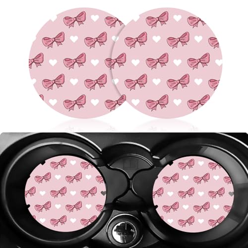 2 Pack Car Cup Holder Coasters, Pink Bows Insert Car Coaster, 2.75 Inch Anti Slip Shockproof Embedded Drink Mat, Vehicle Interior Decor Accessories (Pink-Bows) - color: Pink-bows