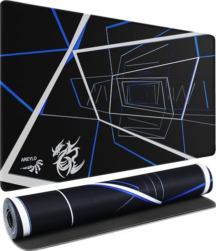 Gaming Mouse Pad Large, Waterproof Extra Large Mousepad with Stitched Edges, 31.5" x 15.7" Non-Slip Rubber Base Office Big Long Keyboard Pad for Office Gamer Home XXL, (Blue Square) - color: Blue Square
