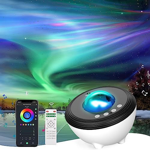 Star Projector Galaxy Light Aurora Projector with Smart APP, IR Remote, Bluetooth Music Speaker, White Noises, Northern Night Light Projector for Bedroom, Voice Control, Timer, 33 Lights Effects - color: White&Black