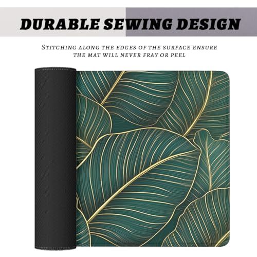 Tropical Jungle Mouse Pad Green Banana Leaf Gold Leaves Large Desk Mat Extended Large Laptop Keyboard Non-Slip Rubber Base with Stitched Edges for Home 31.5 x 11.8 Desk Home Office Gaming - color: Tropical Jungle, size: 31.5" x 11.8"
