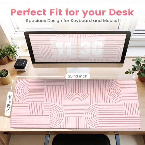 iCasso Pink Desk Matt for Desktop, Cute Desk Pad Mat, Large Mouse Pad, Anti-Slip Big Mousepad with Stitched Edges, Keyboard Pad for Computer(Pink) - color: Line-Pink
