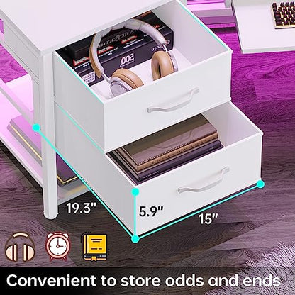 SEDETA 79" Gaming Desk, Computer Desk with 2 Fabric Drawers & LED Light, White Small Desk with Storage for Home Office, Carbon Fiber White - color: Carbon Fiber White