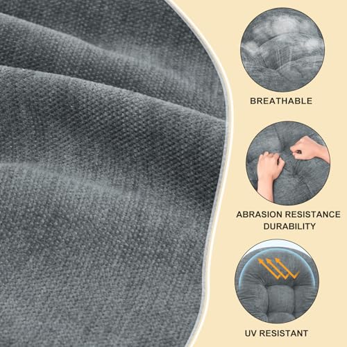 Rocking Chair Cushion - Chenille Fabric, High-Density Sponge, Durable Comfort Double-Sided Tufted Seat Pads with Ties, Chenille︱Light Grey, 44x19x4 inch - color: Reversible | Light Grey