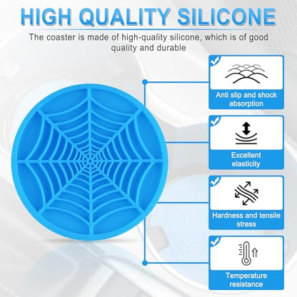 Alpmosn 4PCS Spider Web Car Cup Holders, Halloween Non-Slip Silicone Insert Coasters, Automotive Cupholder Goth Accessories for Men & Women (Blue) - color: Blue