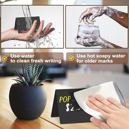 PigPotParty 4"x3" Mini Chalkboard Signs for Food, 12 Pcs Food Signs for Party Buffet, Small Chalk Board Food Labels, Table Place Cards, Wedding - Bakery - Birthday, Includes 2 Wet Erase Markers - style: Plastic V-12 (Indoor)