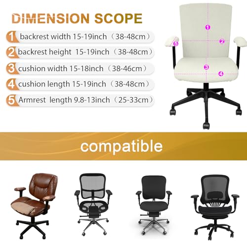 Tallew 4 Pcs Office Chair Covers Set Computer Universal Protective Stretchable Chair Seat Covers Desk Armrest Slipcovers Pads Office Cushion Backrest for Rotating (XL,Cream White) - color: Cream White