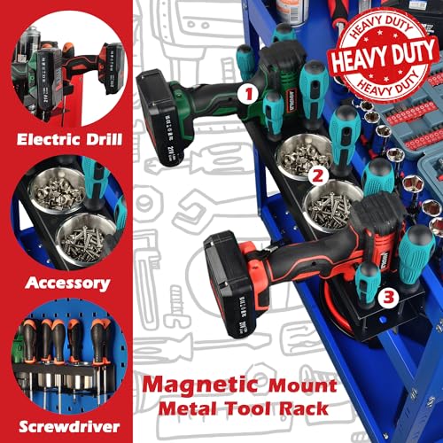 ULIBERMAGNET Power Tool Organizer Rack,Magnetic Heavy Duty Drill Holder,Wall Mount Metal Tool Rack with Screwdriver,Cordless Drill,Screw,Nail Storage,Utility Rack for Warehouse,Garage,Toolbox - style: Magnetic Power Tool Organizer with Parts Cup