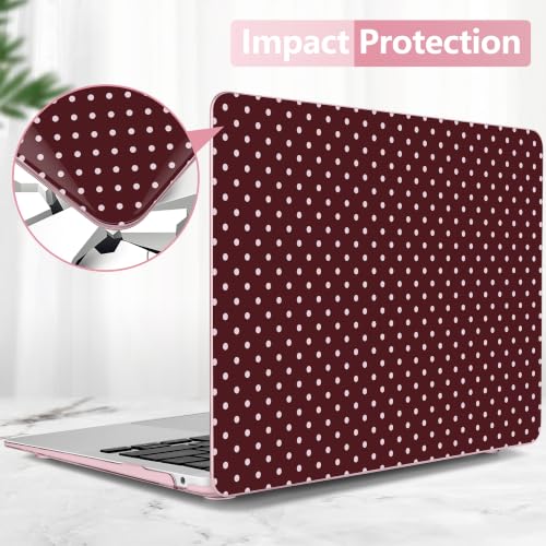 DONGKE Case for MacBook Air 13 Inch (2021-2018 Models A2337 M1/A2179/A1932), Burgundy Polka Dots Hard Shell Case with Keyboard Protector, Compatible with Retina Display and Touch ID - color: Burgundy Polka Dots