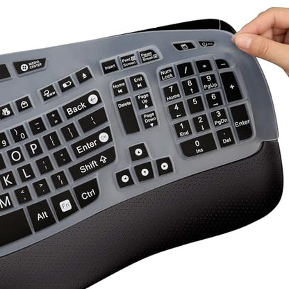 MUBUY-GOL Large Print Keyboard Cover for Logitech K350 Wireless Wave Keyboard, MK570, MK550; Black Silicone; Water Resistant, Dust Proof, Washable - color: black color