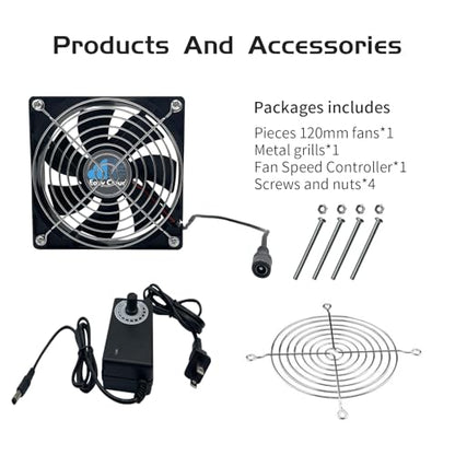 120mm Variable Speed Axial Muffin PC Fan with Controller, 2Pack - size: 120mm × 25mm, style: 2 Pcs