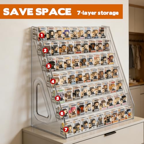 2 Pack 7 Layers Clear Display Shelf for Funko Pop Clear Acrylic Display Case for Miniature Mini Action Storage Mini Collectible Toys Display Shelf for Bitty Pop Compatible with Bitty Pops Funko(Gray)