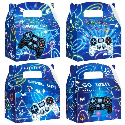 WERNNSAI 12 Pcs Video Game Favor Boxes Gift Box for Gaming Party Decoration | Neon Gaming Theme Design, Sturdy and Easy to Assemble, Double-sided Design Styles, Vibrant Printing Quality - color: Video Game C