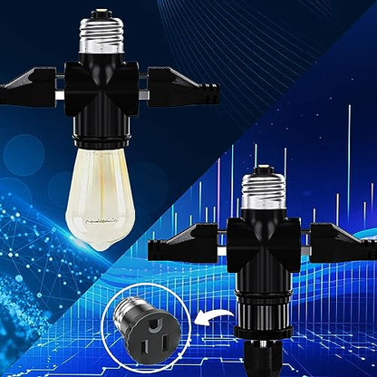 2 Pack, Light Socket to Plug Adapter, Convert E26 Light Socket to 3-Prong Outlet Adapter and Light Bulb Socket (Black) - style: Black