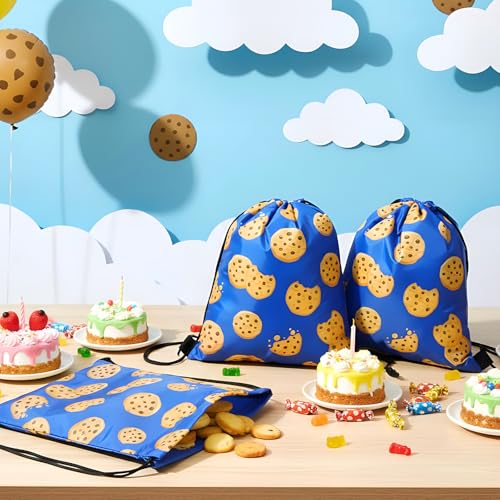 Yiyiring 16 Pcs Cookie Gift Drawstring Bags Bulk, Blue Cookie Candy Drawstring Bags Cartoon Party Favors for Chocolate Chip Cookies and Milk Theme Birthday Party Decorations Supplies (Cartoon) - style: Cartoon
