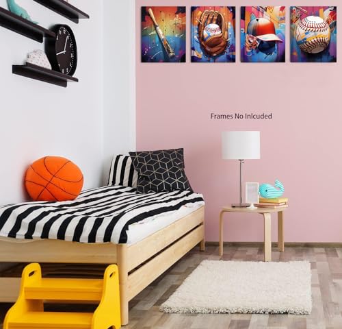 TOCDGOO Vintage Baseball Graffiti Art Canvas Prints - Inspirational Sports Posters for Boys Room, Man Cave, Retro Cool Wall Decor - Set of 4 (8x10 inches, Unframed) - color: Unframed (8"x10")-A