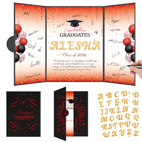 Graduation Decorations 2026, Red Black Graduation Guest Book DIY Kit, Class of 2026 Signature Book with Gold Letter Stickers and Pen, Congratulations Graduates Party Favors and Table Decor - color: Red Black