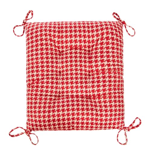 Outdoor Patio Cushion, Rocking Chair Cushion, Tufted Pads, Set of Upper and Lower with Ties Pack of 2 (2 Sets) - Back 20"×17", Seat 17"×17" (Red Houndstooth) - color: Red Houndstooth