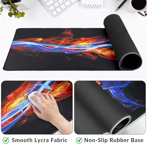 Large Gaming Mouse Pad with Coaster,Desk Matt for Desktop,Desk Mat-Fire | Desk Pad,XXL Cute Desk Mat Cover for Computer Keyboard Laptop Women Office Home Decor, 31.5'' x15.6'' - color: B5-Ice and Fire