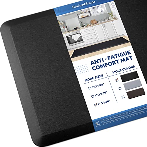 KitchenClouds Kitchen Mat Cushioned Anti Fatigue Rug 17.3"x60" Water Resistant Non Slip Standing Desk Mat Comfort Floor Mats for House Sink Office (Black) - color: Black, size: 60"L x 17.3"W x 0.5"Th