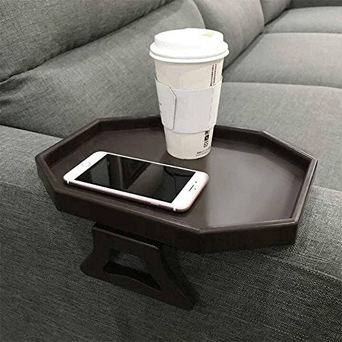 NHD Pekokavo Sofa Armrest Clip Table – No-Slip Couch Tray for Drinks, Snacks, Remote – Adjustable Armchair Table for Living Room, Bedroom, Dorm – Fits Most Armrests (Cherry) - color: Brown