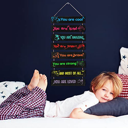 Maitys Game Room Decor for Boys Bedroom, Inspirational Wall Decoration, Wood Gaming Room Decor for Boys Playroom, Christmas Hanging Plaques Signs for Teen Gamer Bedroom