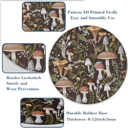 Autumn Mushrooms Berries Mouse Pad Round Mouse Mat, Non-Slip Rubber Base Mousepad with Stitched Edge for Wireless Computer Laptop Office Desk Accessories 8 x 8 Inches - color: Autumn Mushrooms Berries
