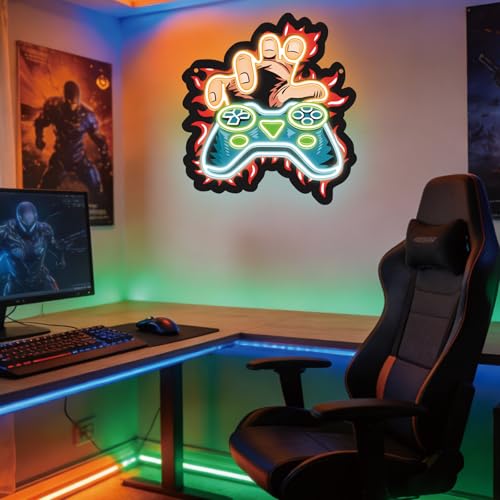 Gamer Neon Sign, Gaming Led Neon Light Signs for Gamer Boy Room Wall Decor Game LED Light up Sign for Bedroom Party Decorations Birthday Gift for Teen Boys Christmas Dimmable USB Powered(13.8"*12.6") - style: GAME