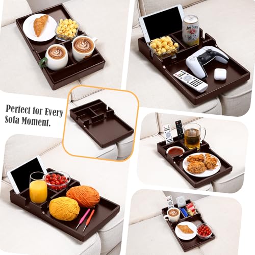 Nnewvante Couch Insert Tray, 2-in-1 Insert & Flat Sofa Organizer Bamboo with 4 Compartments,Fits Seat Gaps or Ottomans,for Snacks, Drinks, Remotes,15.35x9.84-inch,Brown - color: Brown