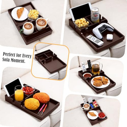 Nnewvante Couch Insert Tray, 2-in-1 Insert & Flat Sofa Organizer Bamboo with 4 Compartments,Fits Seat Gaps or Ottomans,for Snacks, Drinks, Remotes,15.35x9.84-inch,Brown - color: Brown