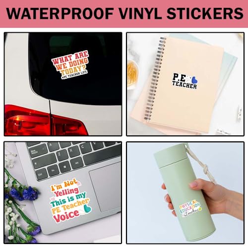 SODAVA (3in) Physical Education Teacher Stickers, PE Teacher Sticker Set of 12 – Funny Physical Education Quotes, Classroom Humor, Appreciation Gift, Waterproof Vinyl Decals - color: Physical Education