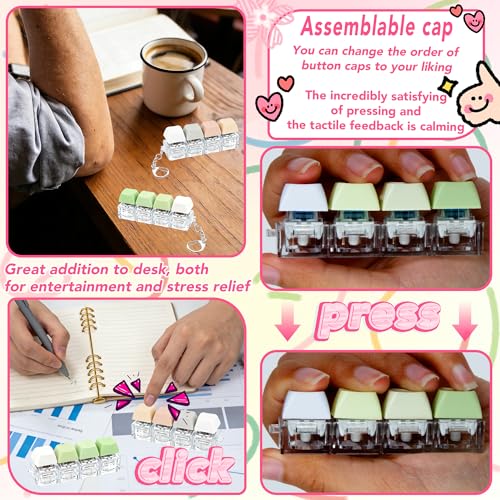 2 PCS 4-in-1 Keyboard Fidget Toy Keychain, Finger Clicky Button Toy Stress Relief Keychain with Swappable Keycaps, Mini Mechanical Key Fidget for Office Desk Focus Gifts (White Green Gray Pink) - color: White Green Gray Pink