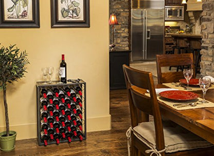 Mango Steam 32 Bottle Gray Wine Rack with Glass Top Shelf, Free Standing for Home, Kitchen and Bar - color: Pewter, size: 32 Bottle
