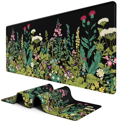 BOSOBO Large Mouse Pad, Desk Pad, XXL XL Extended Gaming Mouse Pad, Desk Mat for Office & Home, Long Keyboard Mat, Huge Mouse Pad, Desktop Full Cover 31.5 x 11.8 Inches, Silent Midnight Flowers Black - color: Silent Midnight Flowers, size: XL - 31.5 x 11.