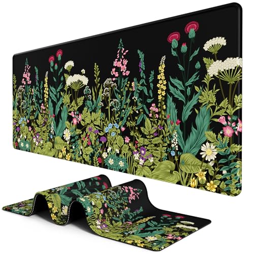 BOSOBO Large Mouse Pad, Desk Pad, XXL XL Extended Gaming Mouse Pad, Desk Mat for Office & Home, Long Keyboard Mat, Huge Mouse Pad, Desktop Full Cover 31.5 x 11.8 Inches, Silent Midnight Flowers Black - color: Silent Midnight Flowers, size: XL - 31.5 x 11.